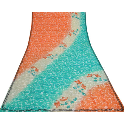 Sanskriti Vintage Sarees Multi Pure Crepe Silk Printed Sari 5yd Craft Sustainable Fabric