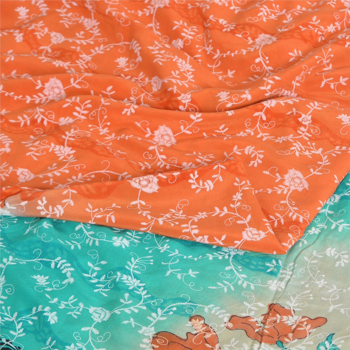 Sanskriti Vintage Sarees Multi Pure Crepe Silk Printed Sari 5yd Craft Sustainable Fabric