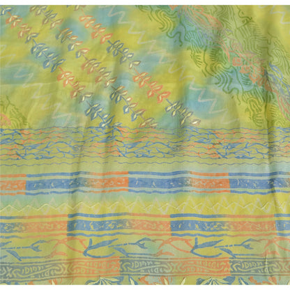 Sanskriti Vintage Sarees Green Pure Crepe Silk Printed Sari Floral Craft Sustainable Fabric