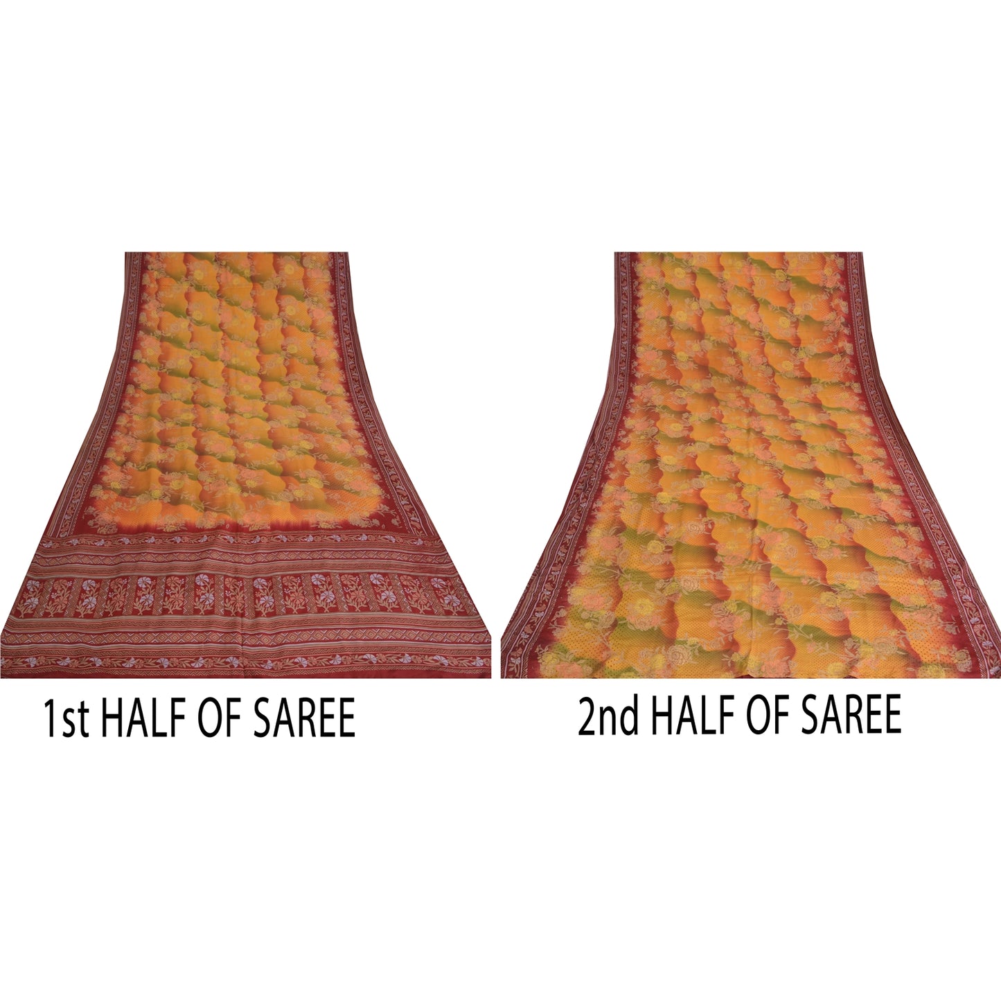 Sanskriti Vintage Sarees Multi Pure Crepe Silk Printed Sari 5yd Craft Sustainable Fabric