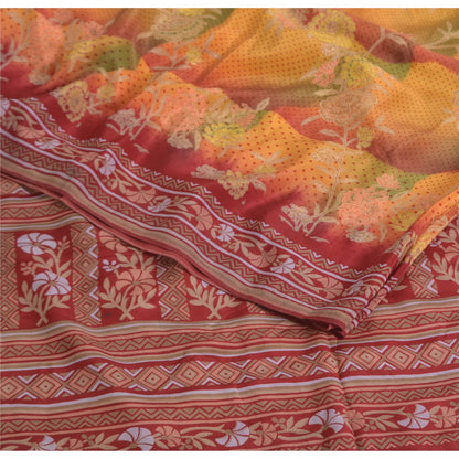 Sanskriti Vintage Sarees Multi Pure Crepe Silk Printed Sari 5yd Craft Sustainable Fabric