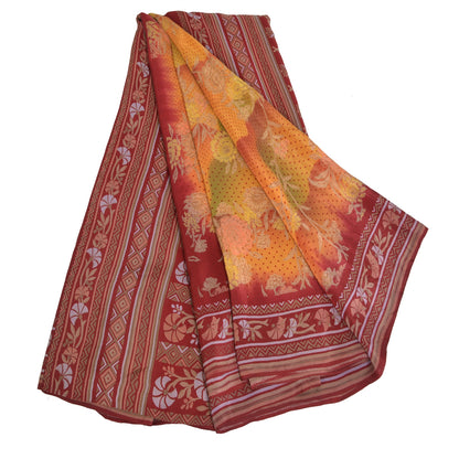 Sanskriti Vintage Sarees Multi Pure Crepe Silk Printed Sari 5yd Craft Sustainable Fabric