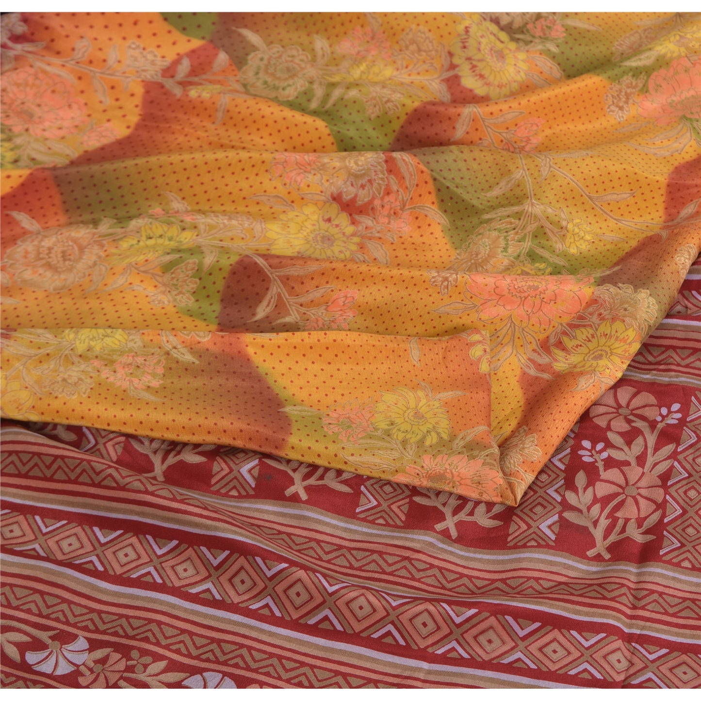 Sanskriti Vintage Sarees Multi Pure Crepe Silk Printed Sari 5yd Craft Sustainable Fabric