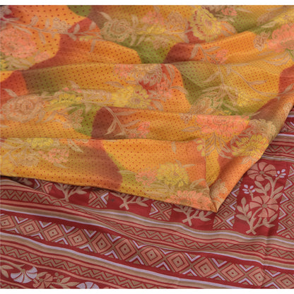 Sanskriti Vintage Sarees Multi Pure Crepe Silk Printed Sari 5yd Craft Sustainable Fabric