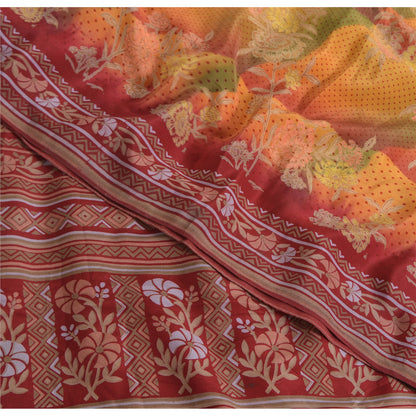 Sanskriti Vintage Sarees Multi Pure Crepe Silk Printed Sari 5yd Craft Sustainable Fabric
