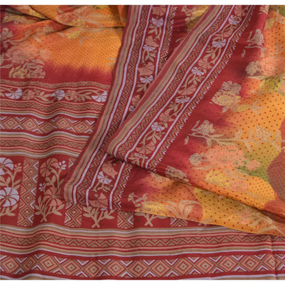 Sanskriti Vintage Sarees Multi Pure Crepe Silk Printed Sari 5yd Craft Sustainable Fabric