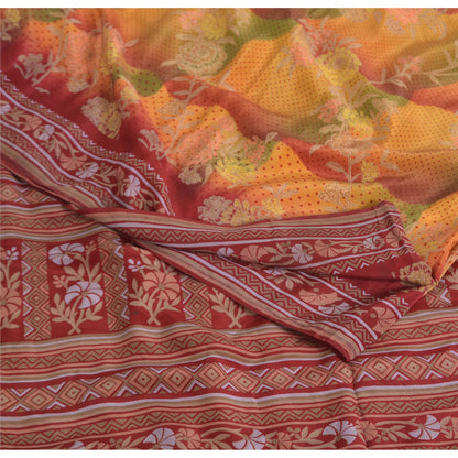 Sanskriti Vintage Sarees Multi Pure Crepe Silk Printed Sari 5yd Craft Sustainable Fabric