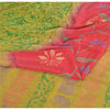 Sanskriti Vintage Sarees Green/Pink Pure Crepe Silk Printed Sari Craft Sustainable Fabric