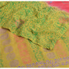 Sanskriti Vintage Sarees Green/Pink Pure Crepe Silk Printed Sari Craft Sustainable Fabric