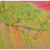 Sanskriti Vintage Sarees Green/Pink Pure Crepe Silk Printed Sari Craft Sustainable Fabric