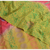 Sanskriti Vintage Sarees Green/Pink Pure Crepe Silk Printed Sari Craft Sustainable Fabric