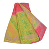 Sanskriti Vintage Sarees Green/Pink Pure Crepe Silk Printed Sari Craft Sustainable Fabric