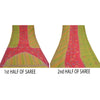 Sanskriti Vintage Sarees Green/Pink Pure Crepe Silk Printed Sari Craft Sustainable Fabric