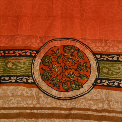 Sanskriti Vintage Sarier Orange Ren Crepe Silke Trykt Sari 5yd Håndværk Bæredygtigt Stoff