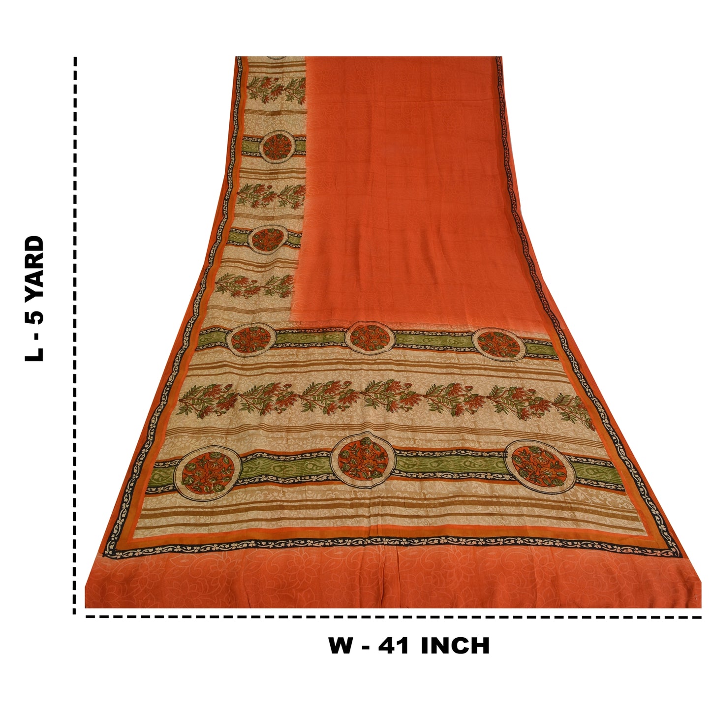 Sanskriti Vintage Sarier Orange Ren Crepe Silke Trykt Sari 5yd Håndværk Bæredygtigt Stoff