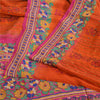 Sanskriti Vintage Sarees Orange Håndperlede Ren Crepe Silke Trykt Sari Bæredygtigt Stof