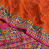 Sanskriti Vintage Sarees Orange Håndperlede Ren Crepe Silke Trykt Sari Bæredygtigt Stof