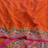 Sanskriti Vintage Sarees Orange Håndperlede Ren Crepe Silke Trykt Sari Bæredygtigt Stof