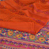 Sanskriti Vintage Sarees Orange Håndperlede Ren Crepe Silke Trykt Sari Bæredygtigt Stof