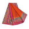 Sanskriti Vintage Sarees Orange Håndperlede Ren Crepe Silke Trykt Sari Bæredygtigt Stof