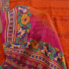 Sanskriti Vintage Sarees Orange Håndperlede Ren Crepe Silke Trykt Sari Bæredygtigt Stof