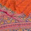 Sanskriti Vintage Sarees Orange Håndperlede Ren Crepe Silke Trykt Sari Bæredygtigt Stof