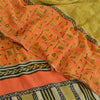 Sanskriti Vintage Sarees Green/Orange Pure Crepe Printed Sari 5yd Craft Sustainable Fabric