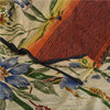 Sanskriti Vintage Sarees Pure Crepe Silk Cream/Orange Printed Sari 5yd Sustainable Fabric