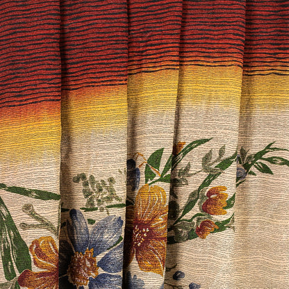 Sanskriti Vintage Sarees Pure Crepe Silk Cream/Orange Printed Sari 5yd Sustainable Fabric