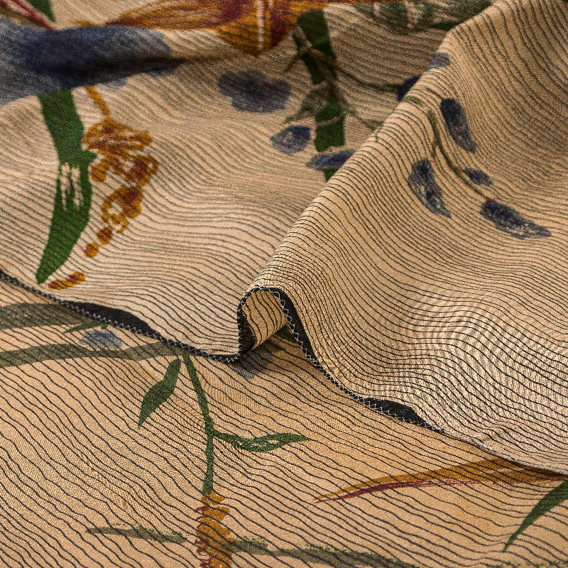 Sanskriti Vintage Sarees Pure Crepe Silk Cream/Orange Printed Sari 5yd Sustainable Fabric