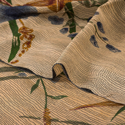 Sanskriti Vintage Sarees Pure Crepe Silk Cream/Orange Printed Sari 5yd Sustainable Fabric