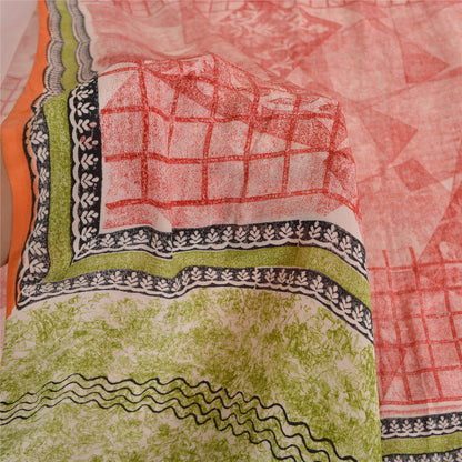 Sanskriti Vintage Sarees Red 100% Pure Crepe Silk Printed Sari 5yd Craft Sustainable Fabric