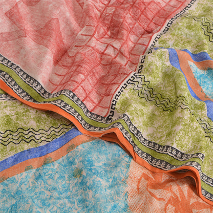 Sanskriti Vintage Sarees Red 100% Pure Crepe Silk Printed Sari 5yd Craft Sustainable Fabric