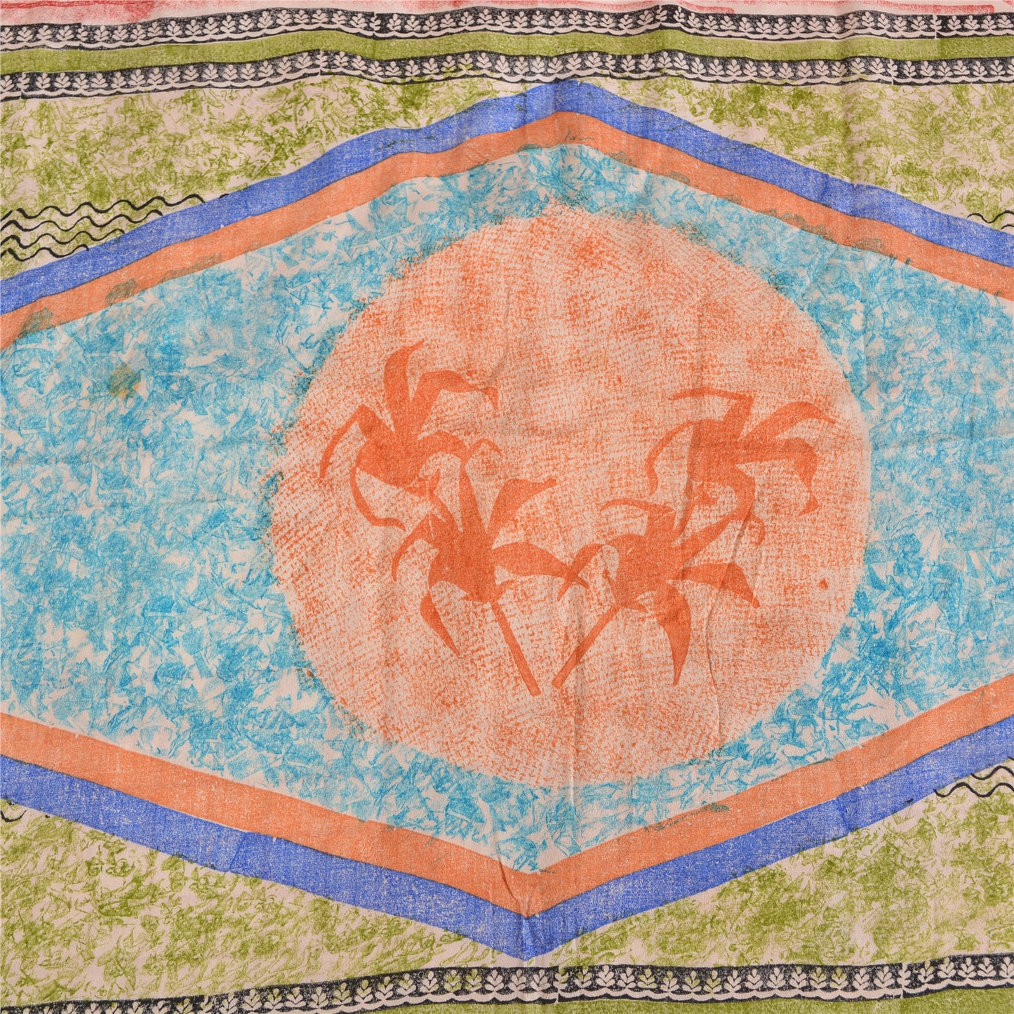 Sanskriti Vintage Sarees Red 100% Pure Crepe Silk Printed Sari 5yd Craft Sustainable Fabric