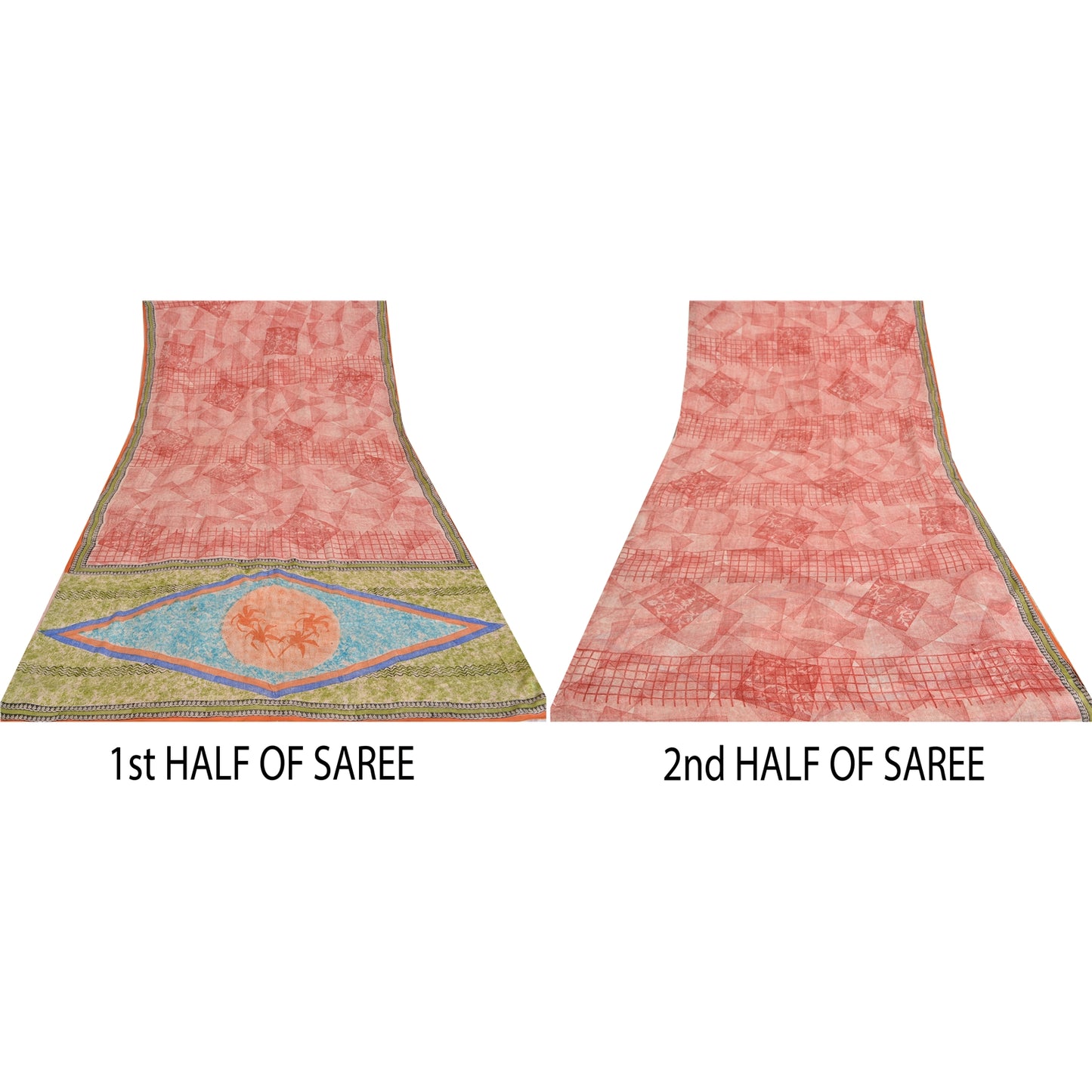 Sanskriti Vintage Sarees Red 100% Pure Crepe Silk Printed Sari 5yd Craft Sustainable Fabric