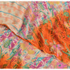 Sanskriti Vintage Sarees Ivory/Orange Pure Crepe Silk Printed Sari Craft Sustainable Fabric