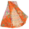 Sanskriti Vintage Sarees Ivory/Orange Pure Crepe Silk Printed Sari Craft Sustainable Fabric