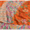 Sanskriti Vintage Sarees Ivory/Orange Pure Crepe Silk Printed Sari Craft Sustainable Fabric