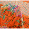 Sanskriti Vintage Sarees Ivory/Orange Pure Crepe Silk Printed Sari Craft Sustainable Fabric