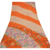 Sanskriti Vintage Sarees Ivory/Orange Pure Crepe Silk Printed Sari Craft Sustainable Fabric