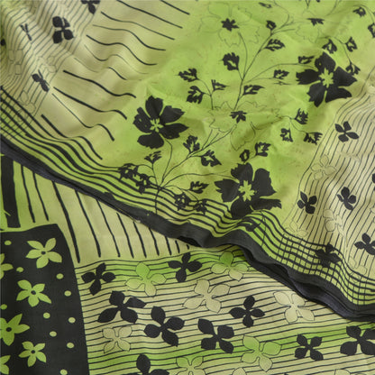 Sanskriti Vintage Sarees Green Pure Crepe Silk Printed Sari 5yd Craft Sustainable Fabric