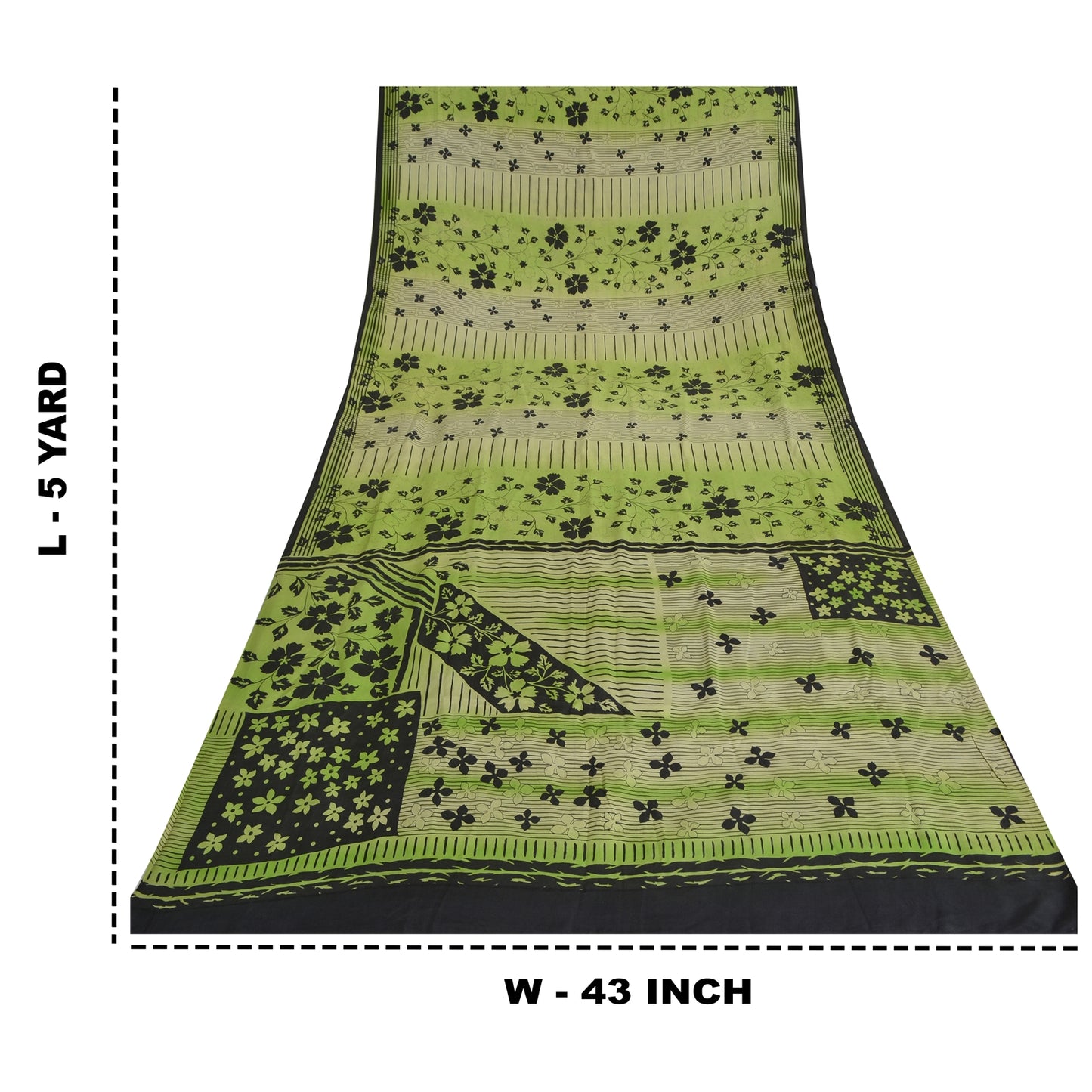 Sanskriti Vintage Sarees Green Pure Crepe Silk Printed Sari 5yd Craft Sustainable Fabric