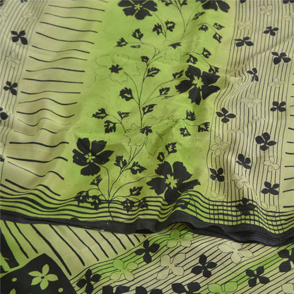 Sanskriti Vintage Sarees Green Pure Crepe Silk Printed Sari 5yd Craft Sustainable Fabric