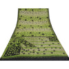 Sanskriti Vintage Sarees Green Pure Crepe Silk Printed Sari 5yd Craft Sustainable Fabric