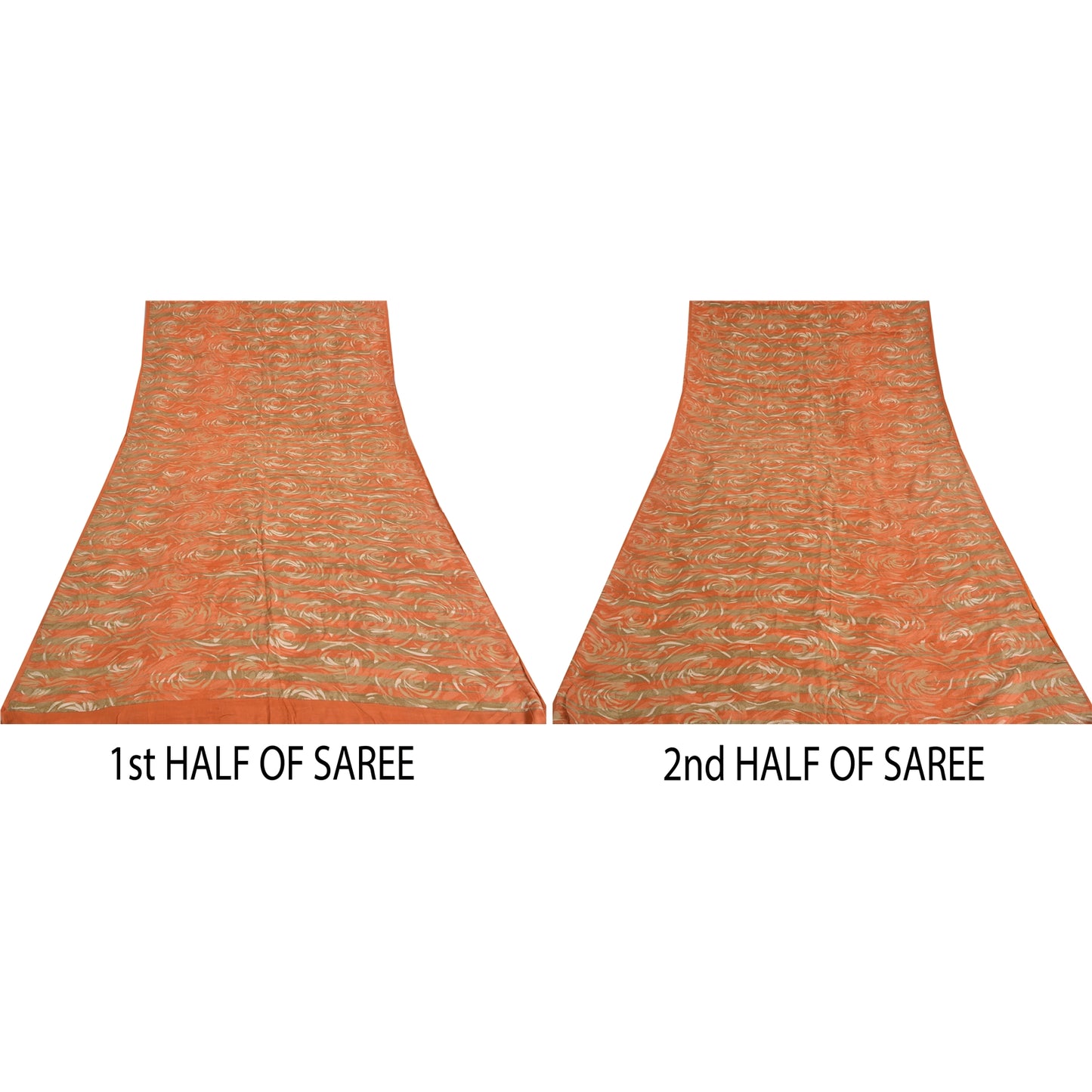 Sanskriti Vintage Sarees Green/Orange Pure Crepe Printed Sari 5yd Craft Sustainable Fabric