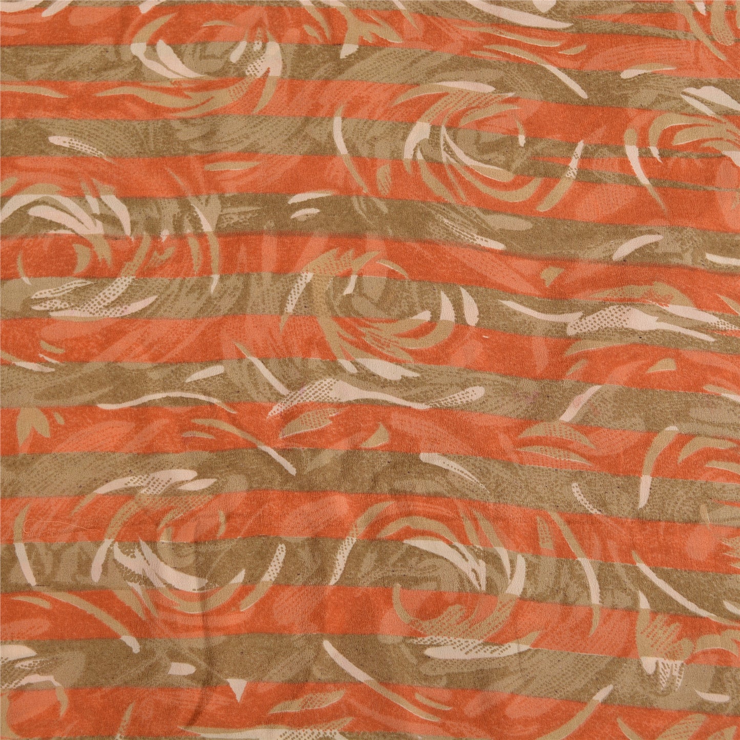 Sanskriti Vintage Sarees Green/Orange Pure Crepe Printed Sari 5yd Craft Sustainable Fabric