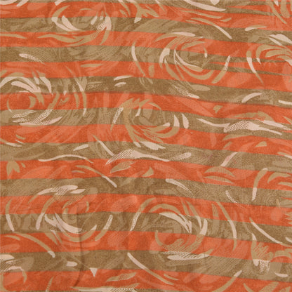 Sanskriti Vintage Sarees Green/Orange Pure Crepe Printed Sari 5yd Craft Sustainable Fabric