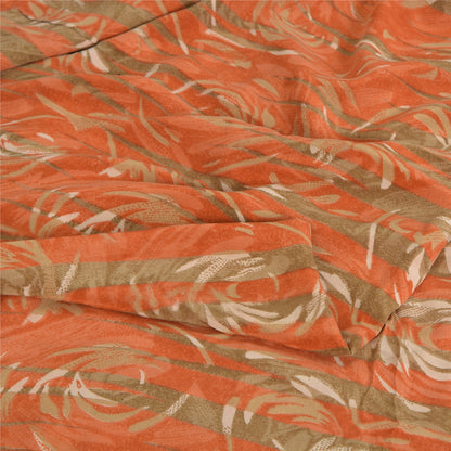 Sanskriti Vintage Sarees Green/Orange Pure Crepe Printed Sari 5yd Craft Sustainable Fabric