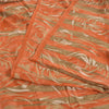 Sanskriti Vintage Sarees Green/Orange Pure Crepe Printed Sari 5yd Craft Sustainable Fabric