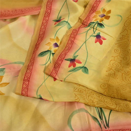 Sanskriti Vintage Sarees Multicolor Pure Crepe Silk Print Sari 5yd Craft Sustainable Fabric